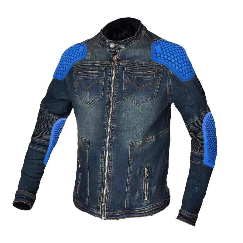 New men's and women's casual four-season biker jacket fall protection clothing retro denim jacket motorcycle riding clothes