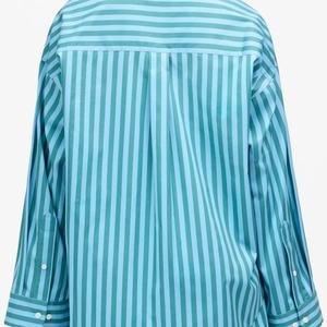 Nuevas llegadas al por mayor: Conjunto de dos piezas de lino y algodón para mujer, camisa modesta a rayas con solapa y pantalones de talle alto. - Product Image 4