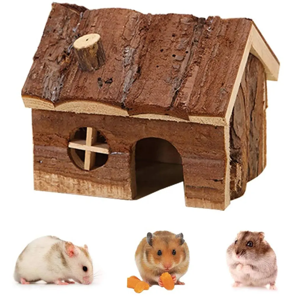 Pet Hamster Mouse Rat Gerbil Small Animal Wooden Cage Tent House Hut 