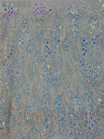 Tissu en dentelle de tulle blanc élastique 100% polyester brodé de perles de paillettes irisées effet laser pour robes de mariée