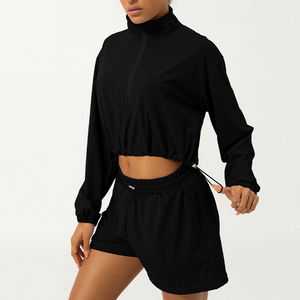 ملابس رياضية للنساء فضفاضة 2 ، تناسب الأكمام بسحاب أعلى مع سحاب ، سترة جري وشورت من علامة خاصة - Product Image 3