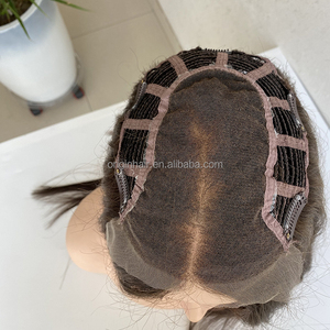 22Inch Handmade 100% Tóc Con Người Tóc Giả Nguyên HD Ren Phía Trước Với Sợi Ngang Cơ Sở Clip Tóc Mảnh Nâu Topper Cho Phụ Nữ - Product Image 1