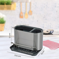 Support d'évier de cuisine 2-en-1 : Organisateur d'évier/porte-éponge, distributeur de savon, étagère pour éponge et support pour brosse de cuisine