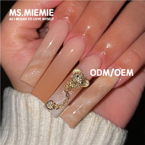 Ms.Miemie - 24 <span class=keywords><strong>Uñas</strong></span> Postizas de Gel ABS <span class=keywords><strong>con</strong></span> Diseño de Oso de Peluche 3D, Degradado a Rayas, Extra Largas, Tipo Ataúd, Reutilizables, al por Mayor - Product Image 1