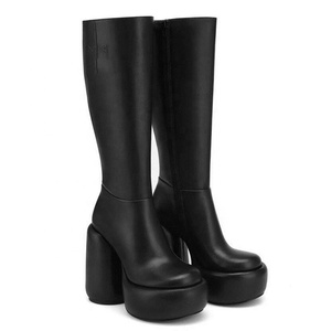 Bottes hautes à talons ronds pour femmes, plateforme épaisse, styles uniques, bottines longues, design personnalisé, chaussures à fermeture éclair latérale - Product Image 3