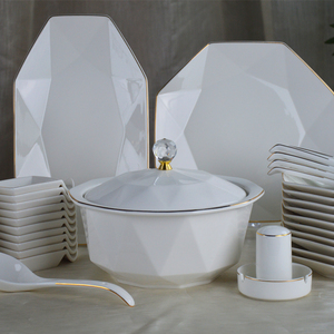 ชุดภาชนะพอร์ซเลนสีทองสไตล์นอร์ดิกสำหรับ6คนจานซุปเส้นทองเซรามิกจานปลาทำโลโก้ตามสั่ง - Product Image 2