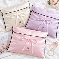 Sac de rangement personnalisé en satin avec nœud en ruban et passepoil contrastant, pochette organisatrice pour tiroir, pour vêtements, voyage, emballage cadeau, vente en gros