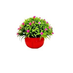 Plante artificielle en pot Baby's Breath, hauteur 12 cm, pot rouge, fleur en soie, bonsaï pour décoration de mariage, arrangement extérieur - Product Image 5