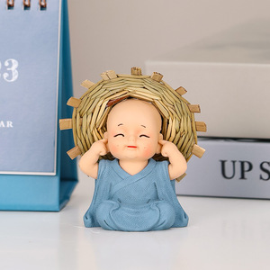 Cute Monk Figurine Resin 4Pcs Desk <b>Decor</b> Gift Feng Shui Style Light Weight Office Decoration - Product Image 3