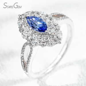 Starsgem 1.4ct 4*8mm Marquise Cut Ruby Halo Set 18K Gold Pave Anillo de compromiso de boda vintage - Product Image 4