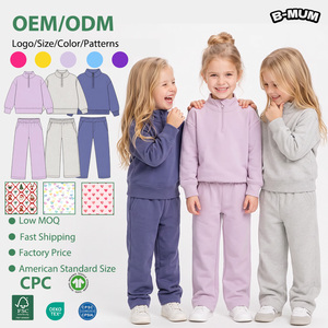 Tuta da <span class=keywords><strong>bambina</strong></span> 2 pezzi con felpa a mezza zip e colletto alto, <span class=keywords><strong>pantaloni</strong></span> a gamba larga, tinta unita, casual, <span class=keywords><strong>per</strong></span> il tempo libero, taglia USA, OEM ODM - Product Image 1