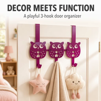 Porte-manteau décoratif en métal à 3 crochets, design hibou mignon, sans perçage, pour chambre, chambre d'enfant, crèche, placard