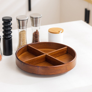 Wooden Round Storage Tray With Compartments Polished Finish Standing Type For <b>Desk</b> Organization - Product Image 2