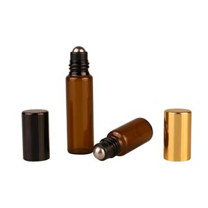 OEM 2ml 3ml 5ml 10ml bouteille à bille en verre ambré avec boule en métal petit rouleau bouteille d'huile essentielle flacons de <span class=keywords><strong>parfum</strong></span> brun grossiste - Product Image 1