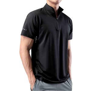 Men's Lightweight Quick-Drying Workout Fitness Sportswear Stand-Up Collar Quarter Zipper <strong>Tracksuit</strong> With Short Sleeves - Product Image 3