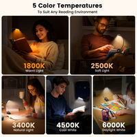 Lámpara de Lectura con Clip, 20 LED, 5 Colores y 5 Niveles de Brillo, Recargable por USB, Ligera, 1200mAh, Precio Bajo