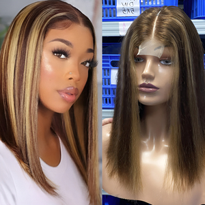 Peluca <span class=keywords><strong>Bob</strong></span> Corta con Reflejos P4/27, <span class=keywords><strong>Cabello</strong></span> Humano Liso, Cierre de Encaje HD sin Pegamento para Mujeres Negras, Venta al por Mayor, Directo de Fábrica, Envío Inmediato - Product Image 2