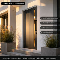 Pintu Depan Villa Aluminium Modern OEM ODM Sistem Penguncian Multi Titik, Aluminium Hitam, Meningkatkan Keamanan Pintu Eksterior