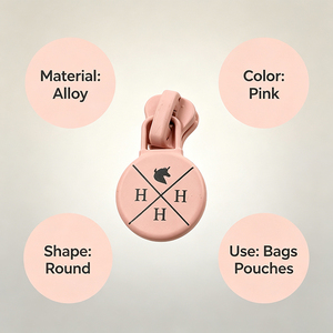 Tirant de fermeture éclair rond rose imprimé avec logo HH en alliage pour sacs, pochettes, portefeuilles et accessoires quotidiens - Product Image 4