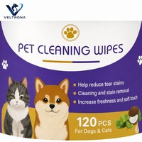 VELTRONA Tisu Pembersih Hewan Peliharaan 120 Pcs Lembut Non-Woven Aroma Buah Penghilang Noda Air Mata untuk Kucing