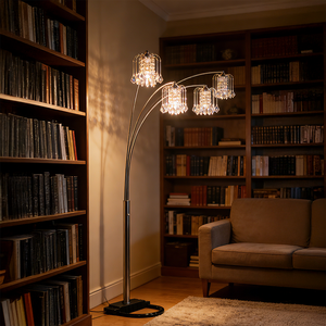 Lampe sur pied moderne et créative 4893SN à 4 arcs, design contemporain, métal, abat-jour en cristal transparent, LED 6000K lumière du jour, 95 CRI, E27 - Product Image 6