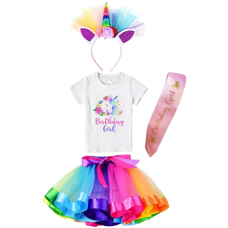 Wholesale Rainbow Unicorn Kids Dresses Baby Girl Birthday Cosplay Costumes