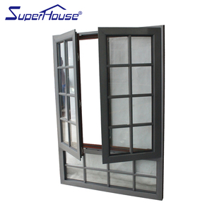 <span class=keywords><strong>Baie</strong></span> vitrée décorative à double vitrage en aluminium avec finition en grain <span class=keywords><strong>de</strong></span> bois blanc avec manivelle et moustiquaire - Product Image 4