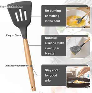 Accessoires de cuisine en silicone, ustensiles de cuisine, spatule à manche en bois, ensemble de cuillères en silicone, ensembles d'ustensiles de cuisine - Product Image 3