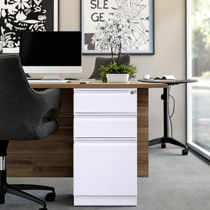 Armoires de classement blanches sous le bureau, armoire de classement avec serrure et clé, armoire de classement pour usage de bureau - Product Image 1