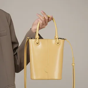 2024 Fashion Genuine Cow Leather Classic Handbags For Women Female Vintage Designer Inspired Bucket Crossbody Bags Bulk