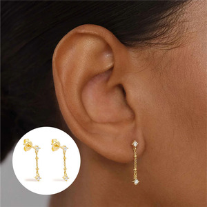 CANNER 18K Gold Plated Custom INS Tassel Chain Zircon S925 <b>Sterling</b> <b>Silver</b> <b>Stud</b> <b>Earrings</b> - Product Image 5