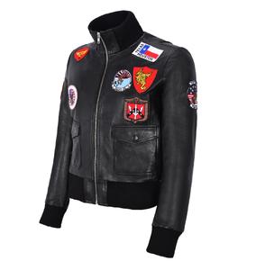Veste d'aviateur pour femme en cuir Nappa noir vintage 100% authentique, style Top Gun, finition vintage, fermeture éclair YKK, personnalisable - Product Image 2