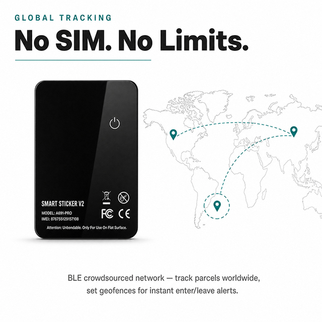 Bluetooth Tracking Tag A691P Ultra-Thin Card Smart Locator No SIM Long Battery Life for Asset Logistics Luggage iOS Android