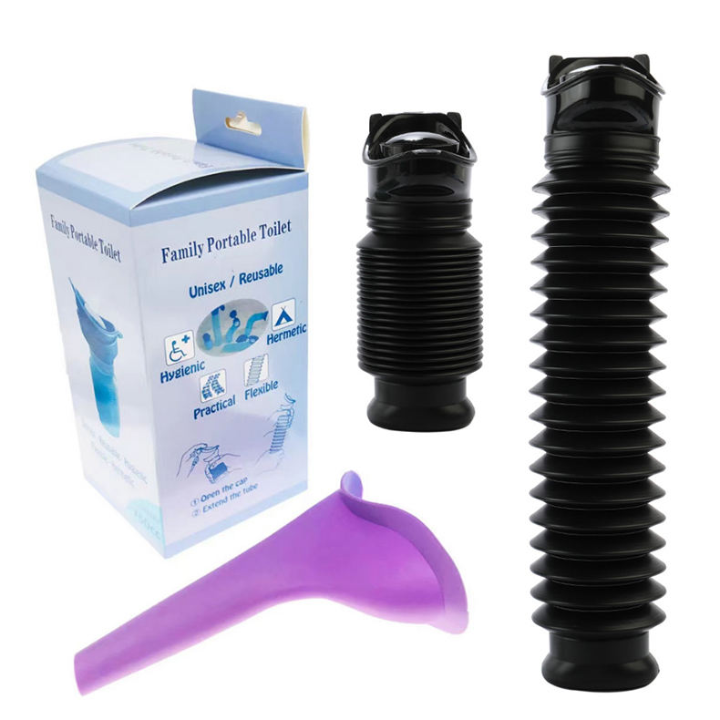 Urinoir bleu dans un sac OPP + collecteur d'urine violet