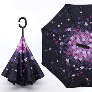 Parapluie inversé pliable coupe-vent à poignée en C pour homme et femme, protection solaire et pluie, double couche anti-UV, autoportant - Product Image 1