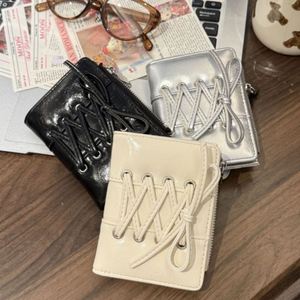 Stylish <b>Bow</b> Lace-Up Design Card Wallet Simple Sweet PU Leather Credit Card <b>Holder</b> Women Short Wallet Purse - Product Image 4