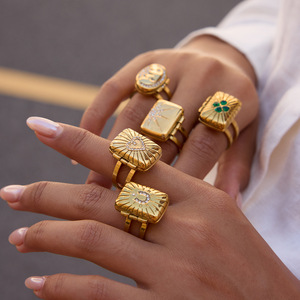 Fashion <b>Rings</b> <b>Set</b> <b>Gold</b> Tone Geometric Design Pave Setting Women's Jewelry Gift - Product Image 2