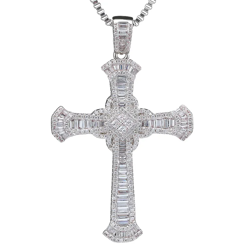 Jasen Hip Hip Bling Iced Out Real Solid 925 Sterling Silver Moissanite Diamond CZ Stone Religious Cross Pendant