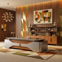 Bureau de direction LED 2400 mm, table de PDG en bois de placage naturel avec finition cristal, MDF E1, mobilier de bureau pour chef d'équipe