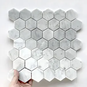 Hexagonal Shaped Herringbone Marbled Stone Mosaic Tiles For Kitchen And Bathroom Wall Tile