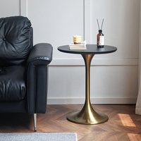 Table basse moderne de luxe léger en forme de tulipe, plateau en MDF, base robuste, bords chanfreinés, pieds dorés/argentés, pour salon