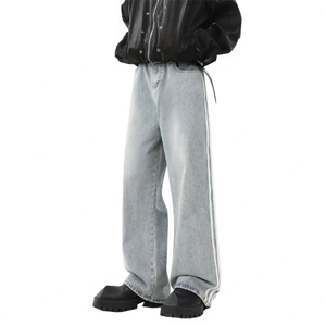 Prix de gros, logo personnalisé, streetwear, hip hop, jeans à jambes larges avec bandes latérales - Product Image 6
