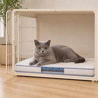 Coussin de couchage rafraîchissant en silicone pour chat d'intérieur avec dessus rembourré, bordure bleue et couche visible pour une détente apaisante