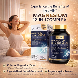 Cápsulas de Magnesio Complejo 12 en 1, 12 Tipos Activos, Apoyo <span class=keywords><strong>para</strong></span> el Corazón, Nervios, Huesos y Sueño, 700 mg, 60 Cápsulas - Product Image 1