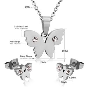 Parure de bijoux tendance en acier inoxydable, plaqué or, avec pendentif papillon en cristal et strass, collier et boucles d'oreilles, prix de gros - Product Image 4