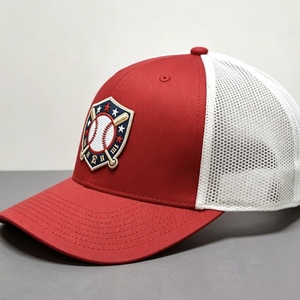 Custom 3D Embroidered <b>Baseball</b> <b>Cap</b> Breathable Mesh Trucker Hat for <b>Men</b> Women Red White Color <b>Baseball</b> Logo Adjustable Snapback - Product Image 2