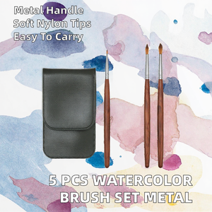 Lot de 5 pinceaux d'artiste pour aquarelle, manche métallique et poils en nylon, pinceaux ronds pour artistes / pour les voyages - Vente chaude - Product Image 2