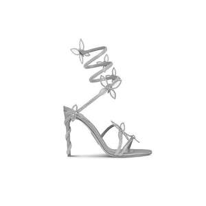 Crystal Butterfly Coil Strap Tacones Boda nupcial para damas Sandalias Zapatos de mujer PU Sliver Rubber Round Summer Shoes 2 pares - Product Image 3