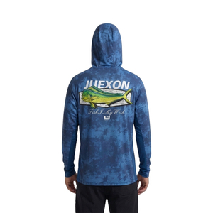 เสื้อยืดแขนยาวมีฮู้ดลายพรางสีน้ำเงินพิมพ์ลายแบบซับลิเมชั่นสำหรับผู้ชาย ผ้าโพลีเอสเตอร์ 100% ระบายอากาศได้ดี กันลม กันน้ำ ป้องกันรังสียูวี - Product Image 3