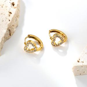 Custom <b>Fashion</b> Jewelry Stainless Steel Hollow Heart Cubic Zirconia <b>Earrings</b> Waterproof Chunky Zircon <b>Hoop</b> <b>Earrings</b> for Women - Product Image 5